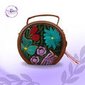 Bolsa Circular Artesanal de Yute y Cuero Vegano – Bordado Mexicano